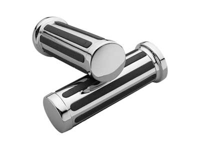 Custom Chrome Ribbed Handlebar Grip Set Fit For Harley all models from 1973-Up