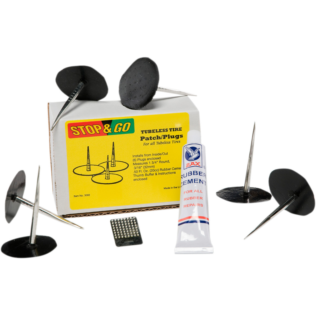 Stop & GO International #3002 - Patches/Plugs and Rubber Cement - Tire - Replacement - Kit