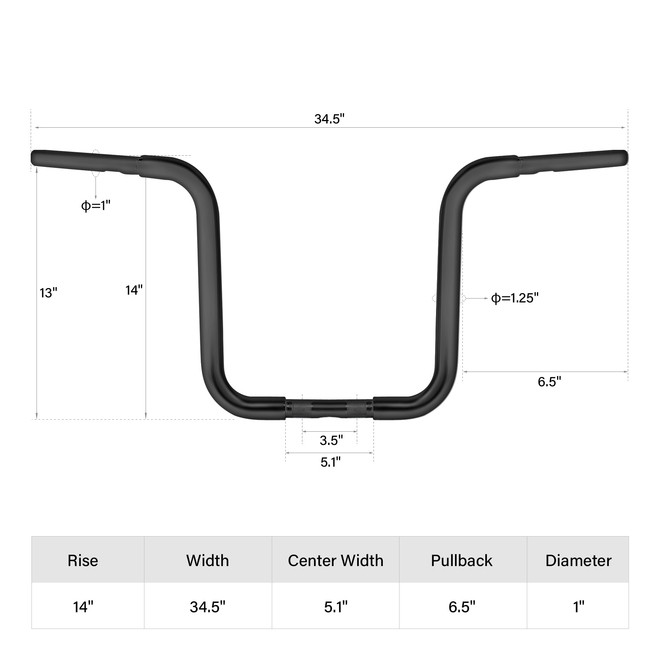 Custom Chrome 1.25" Curve Ape Hanger Bar 14" Rise Handlebar Chrome Matte Black Fit For Harley Sportster XL