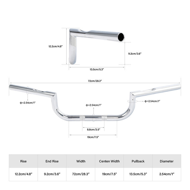 Jammer 1" Upsides Handlebars Vintage Custom Models 5" Rise 28.3" Width Gloss Black Chrome