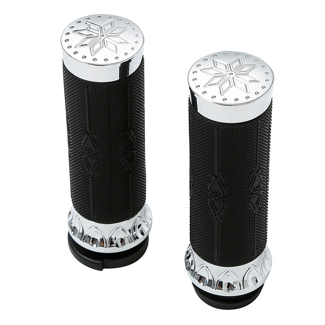 Custom Chrome 1'' TBW Handlebar Hand Grips Groove Slot Fit For Harley 2008-Up Cable Throttle