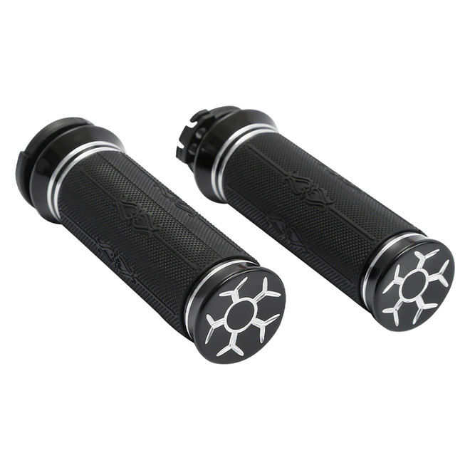 Custom Chrome 1'' Handlebar Hand Grips Fit For Harley Softail Sportster Cable Throttle 1973-Up