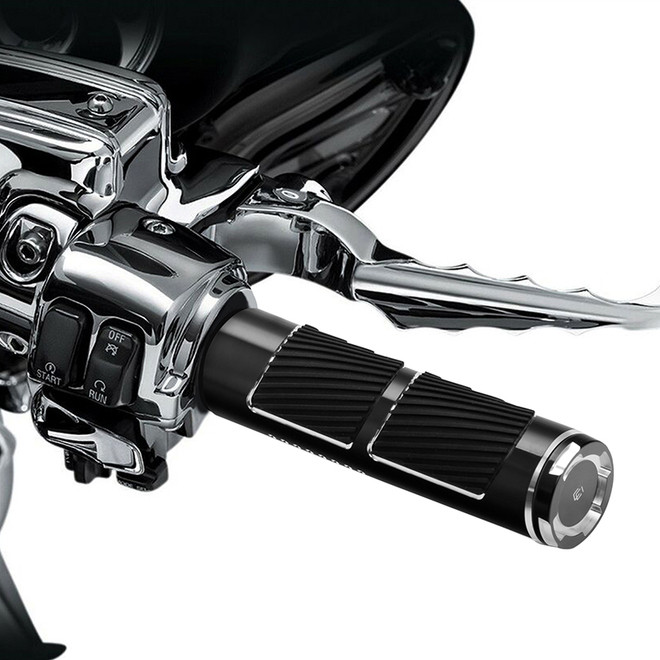 GLOSS BLACK 1" SCALLOPED GRIPS FOR 1973-UP CABLE STYLE