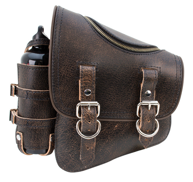 RUSTIC BROWN ZIPPER BAG W/BOTTLE HOLDER SOFTAIL/ RIGID FRAME