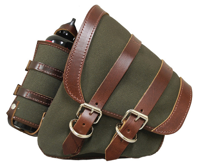 La Rosa Design Canvas Right Left Saddlebag Swing Arm Bag W/Fuel Bottle Fits For Harley Softail 1986+
