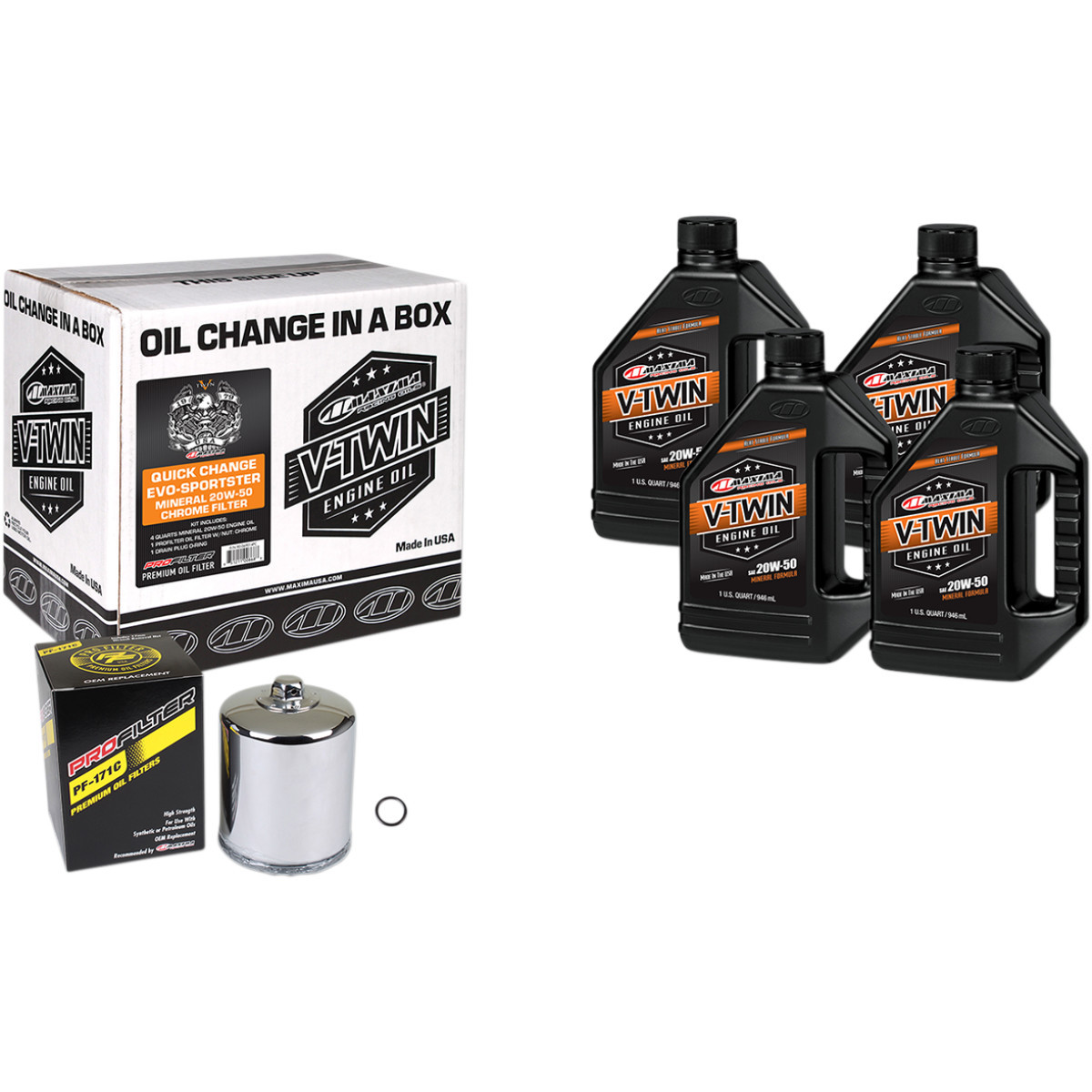 Maxima Racing OIL #90-069014PC - Evo/Sportster Quick Oil Change Kit - Chrome Filter