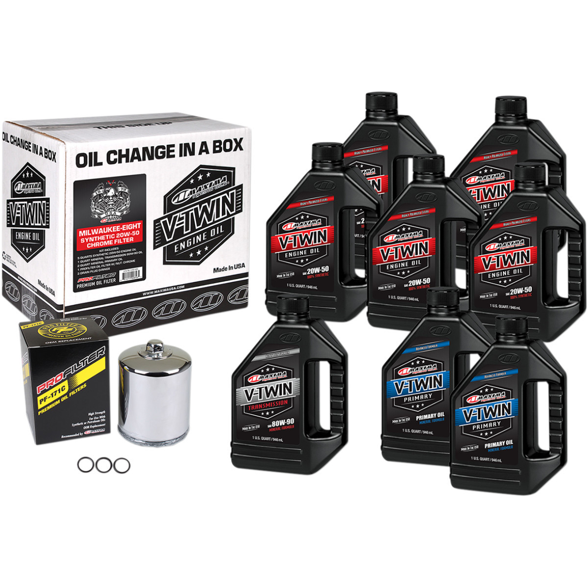 Maxima Racing OIL #90-129018PC - M8 Synthetic 20W-50 Oil Change Kit - Chrome Filter