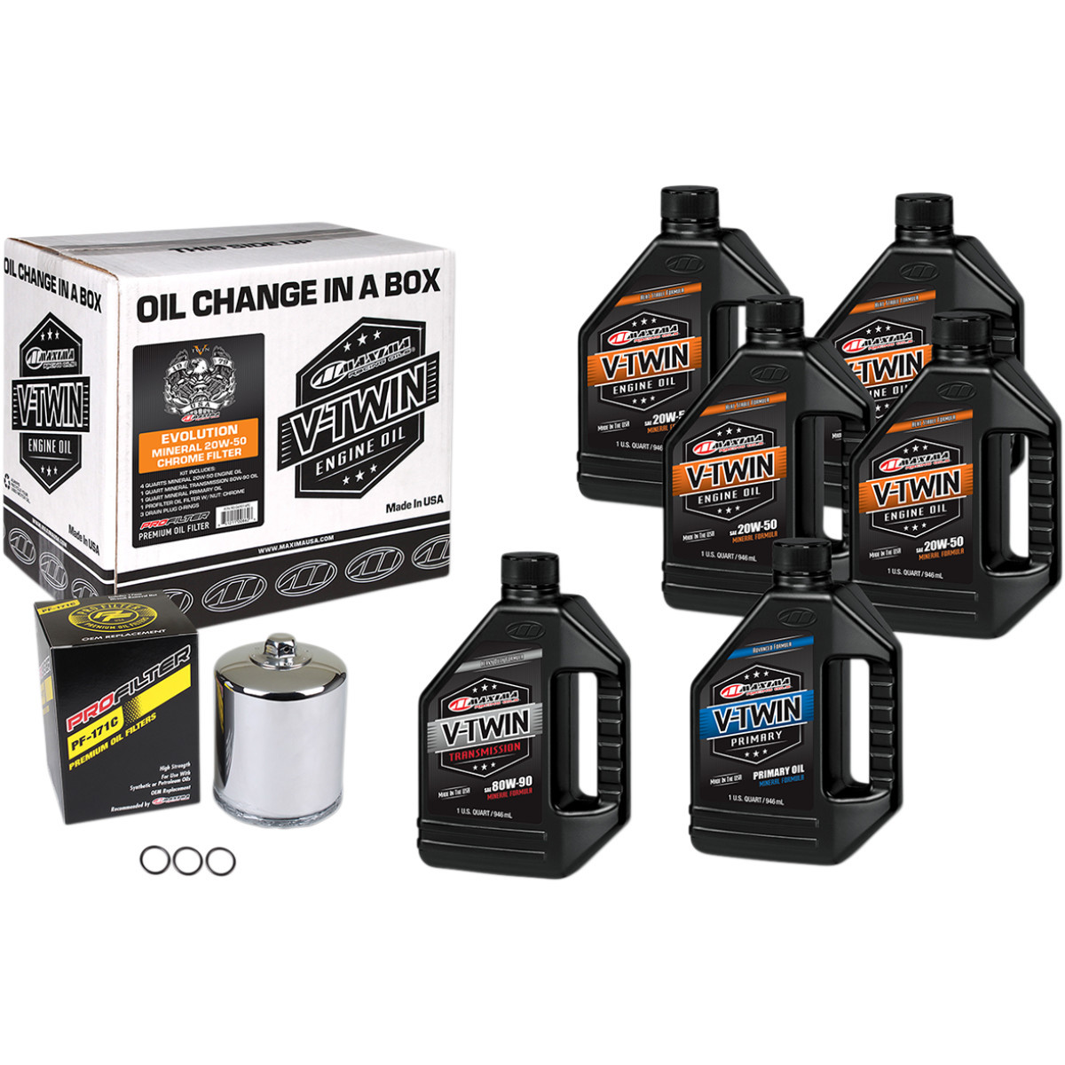 Maxima Racing OIL #90-069016PC - Evolution Mineral 20W-50 Oil Change Kit - Chrome Filter