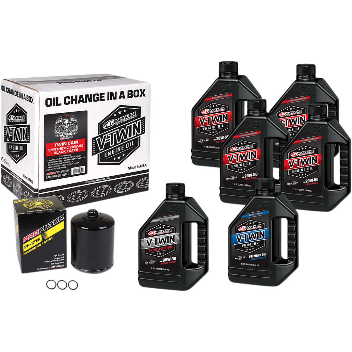 Maxima Racing OIL #90-119016PB - Twin Cam Synthetic 20W-50 Oil Change Kit - Black Filter