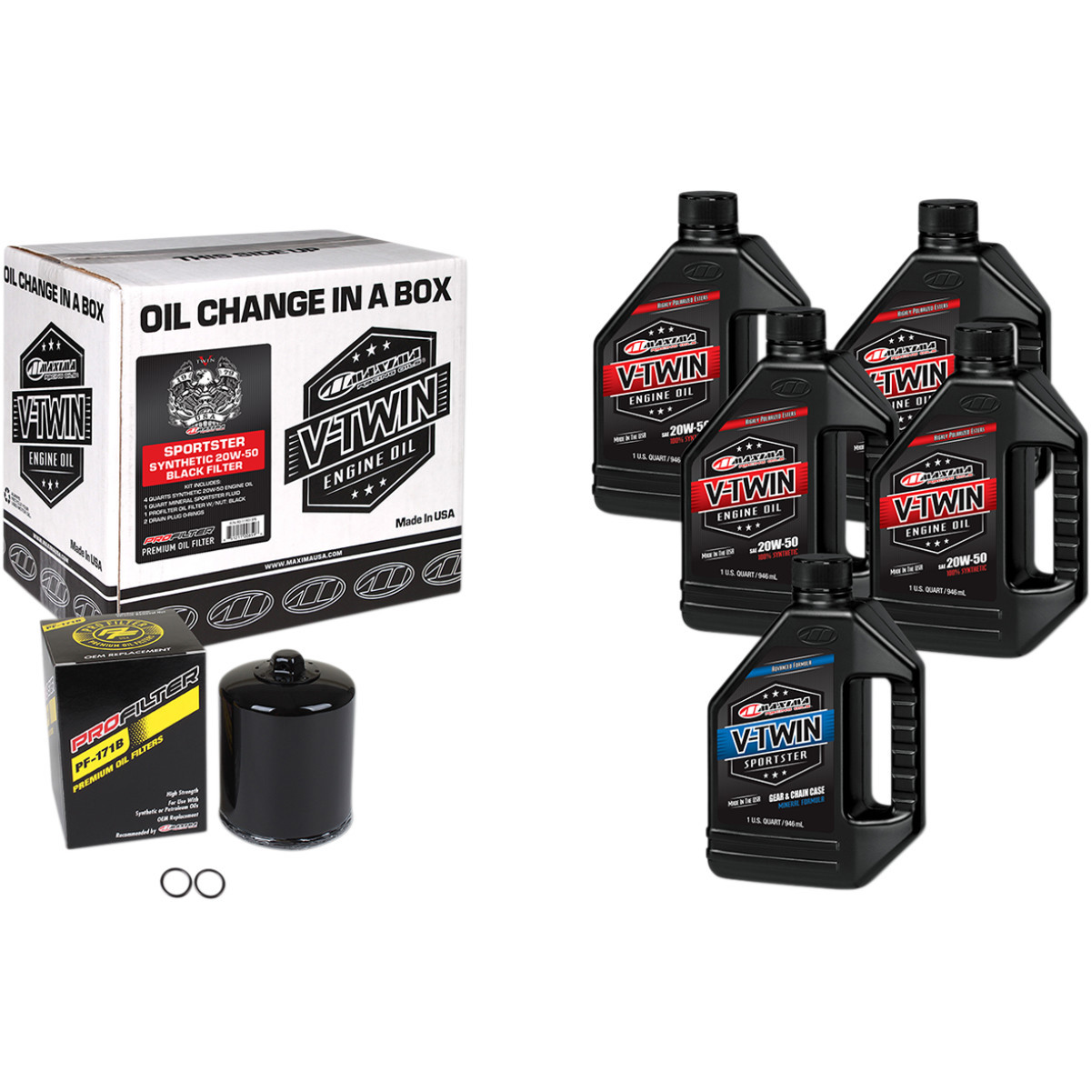 Maxima Racing OIL #90-119015PB - Sportster Synthetic 20W-50 Oil Change Kit - Black Filter