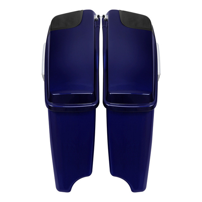 HR3 Zephyr Blue / Black Sunglo CVO Stretched Saddlebags with Speaker Lids For 14-23 Harley Touring