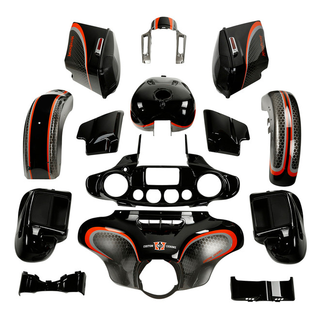 HR3 Black Honeycomb Fade Complete Body Fairing Kit For Harley CVO Street Glide FLHXSE 14-23