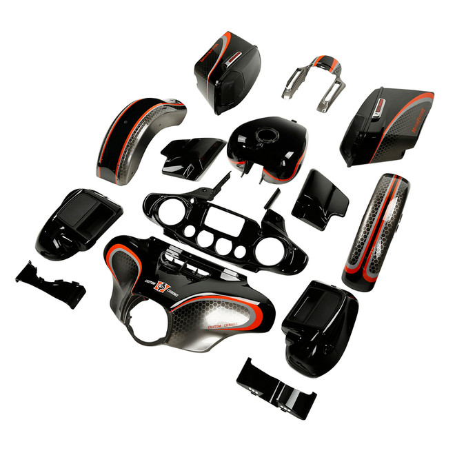 HR3 Black Honeycomb Fade Complete Body Fairing Kit For Harley CVO Street Glide FLHXSE 14-23