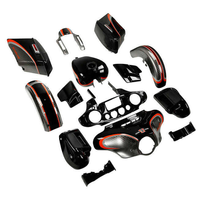 HR3 Black Honeycomb Fade Complete Body Fairing Kit For Harley CVO Street Glide FLHXSE 14-23