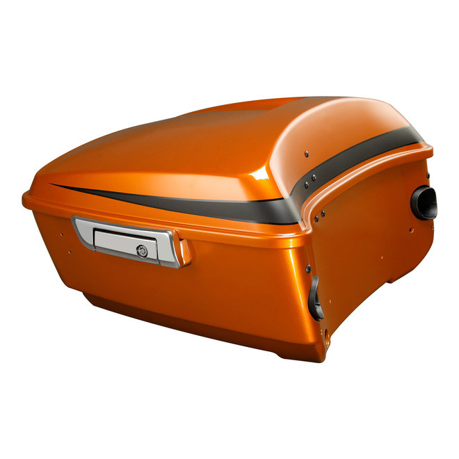 HR3 Scorched Orange / Black Denim King Size Touring Trunk Luggage with Speaker Cut Outs For 14-24 Harley Touring