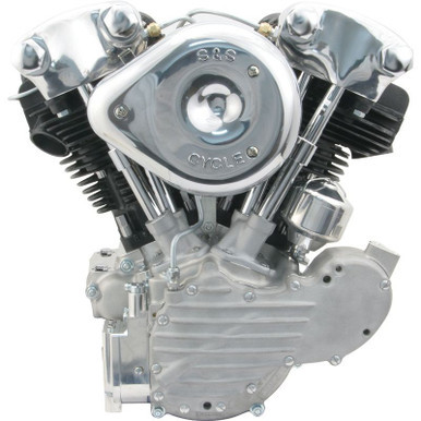 S&S Cycle #106-2161 - Engine, Assembled, KN93, Super E, Super Stock Ignition, Natural w/ Blk Cylinders&Heads, Cast, 1936-'47 OHV bt