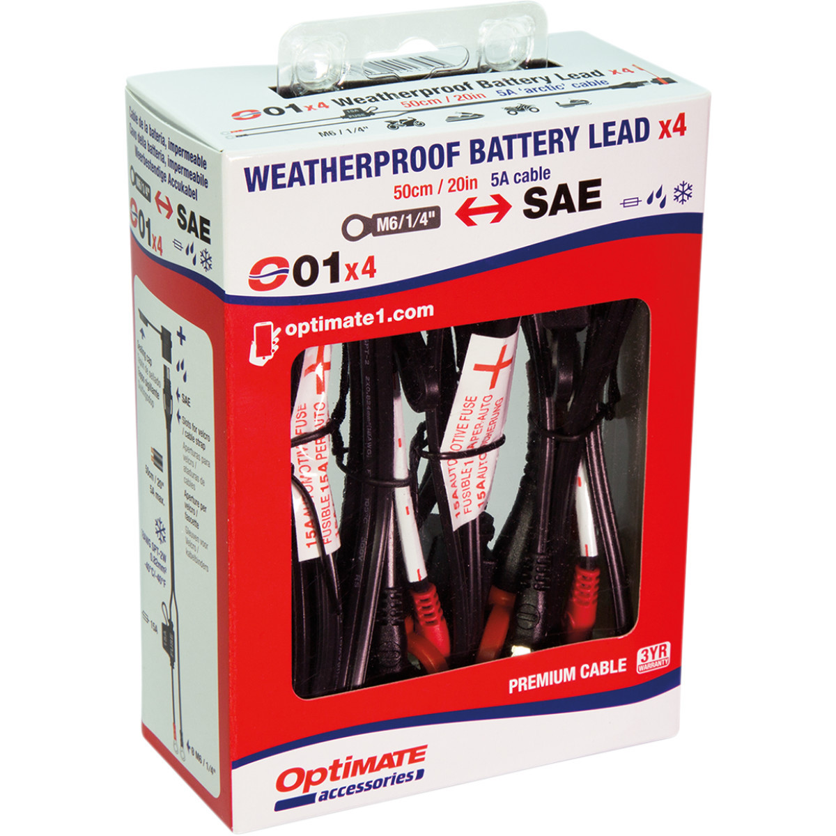 Tecmate #O-01X4 - Battery Lead with Ring Terminal - 12V - Fused - 4 Pack