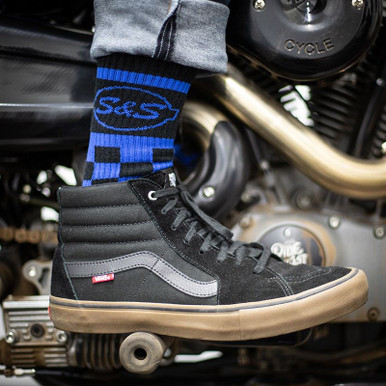 S&S Cycle #510-0621 - Socks, Crew, S&S Logo, Ride Fast, Black/Blue