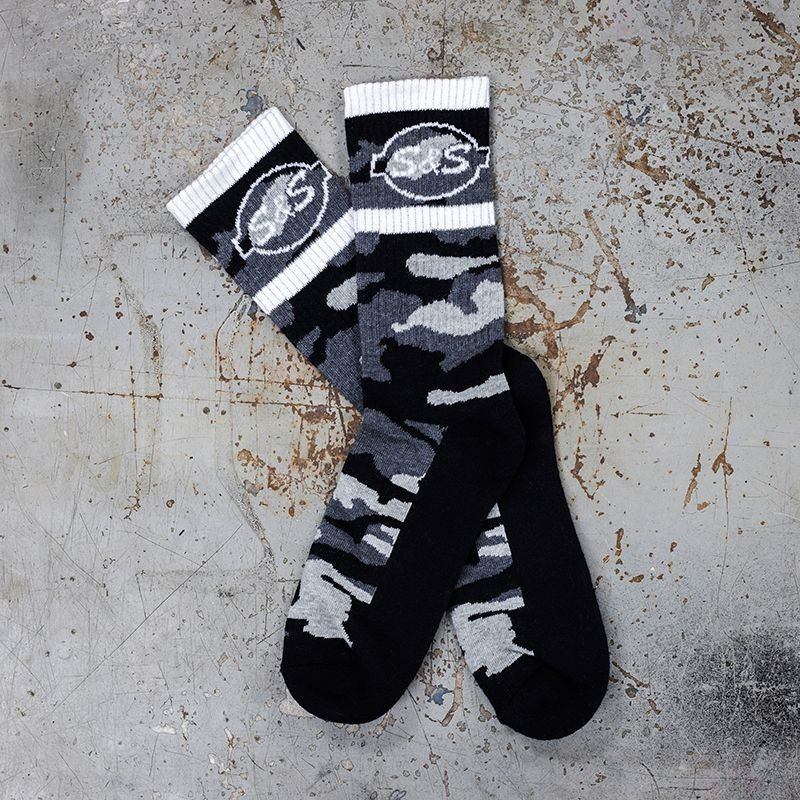 S&S Cycle #510-0933 - Socks, Crew, S&S Logo, Gray-White/Camo