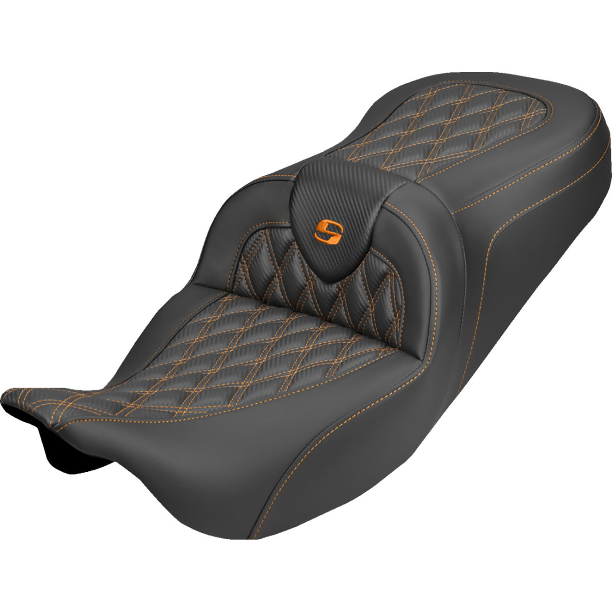 Saddlemen #808-07B-20603 - Roadsofa™ Carbon Fiber Seat - Lattice - Orange Stitch - Without Backrest - FLH/FLT '08-'25