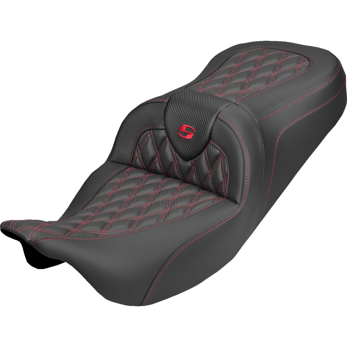 Saddlemen #808-07B-20604 - Roadsofa™ Carbon Fiber Seat - Lattice - Red Stitch - Without Backrest - FLH/FLT '08-'25