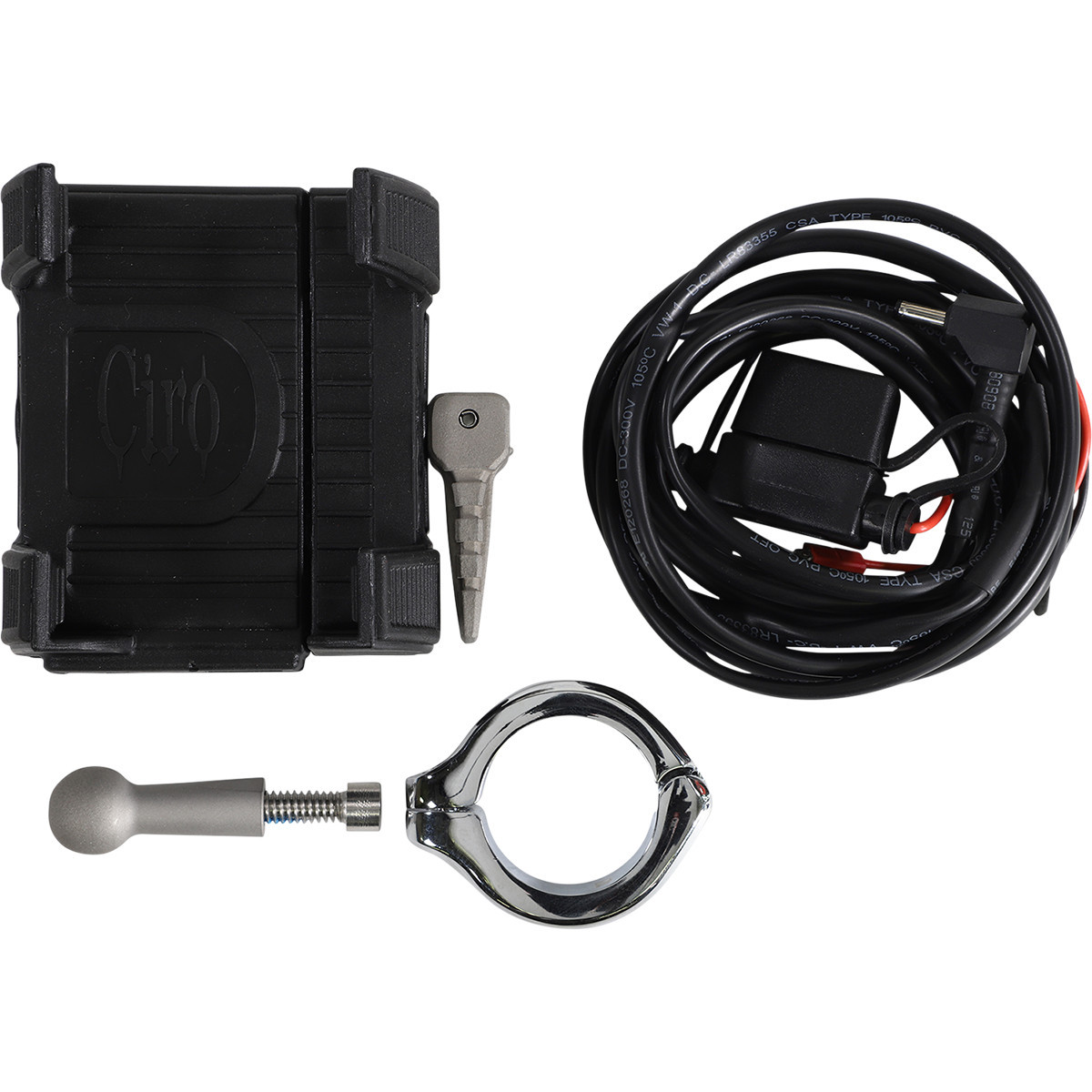 Ciro #50214 - Phone Holder w/Charger - 1-1/4" Handlebar Mount - Chrome