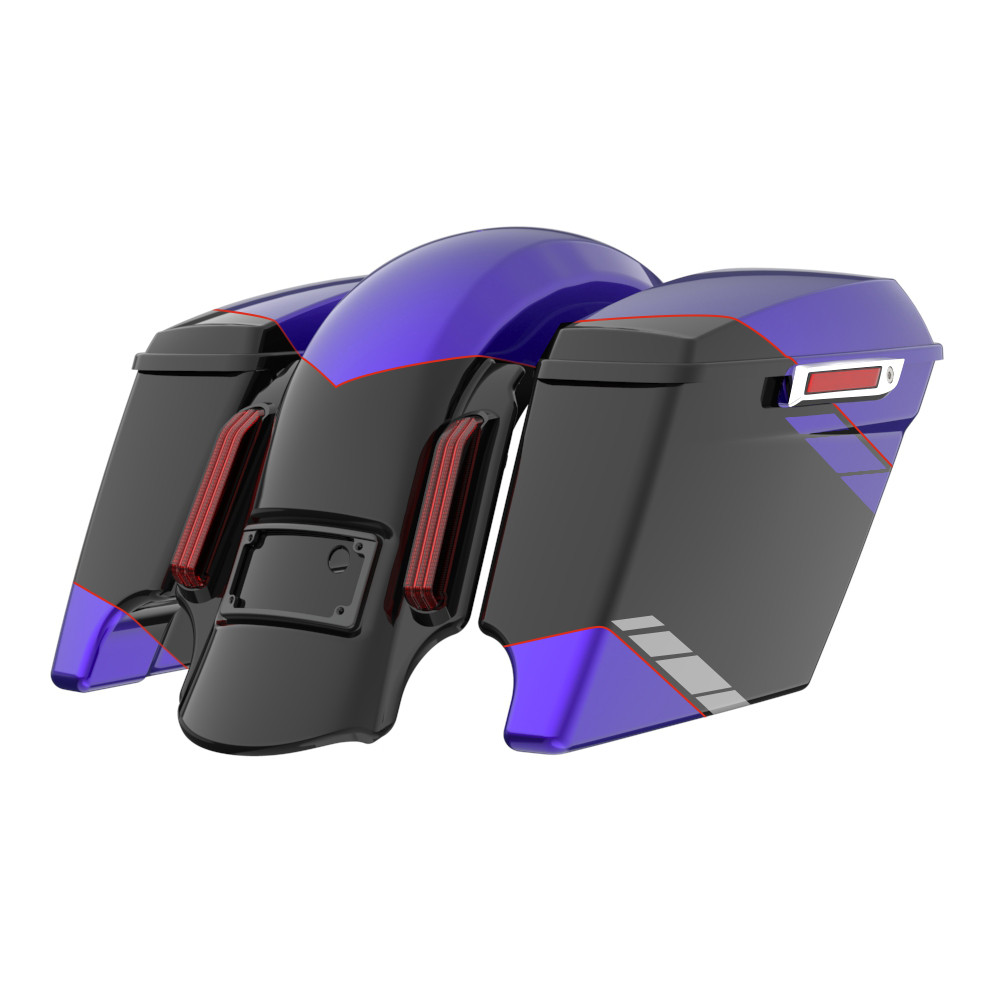 Color Matched stretched Bags, Lids Black Latch Hardware for '23.5Up Harley Touring CVO & '24Up Street Glide, Road Glide