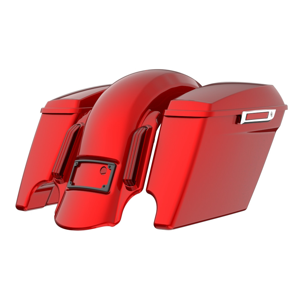 Color Matched stretched Bags, Lids Black Latch Hardware for '23.5Up Harley Touring CVO & '24Up Street Glide, Road Glide
