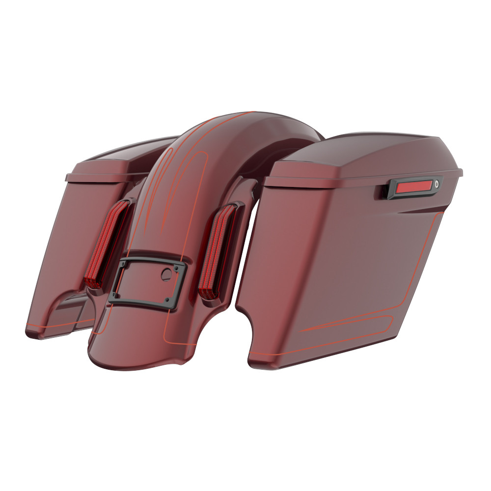 Color Matched stretched Bags, Lids Black Latch Hardware for '23.5Up Harley Touring CVO & '24Up Street Glide, Road Glide