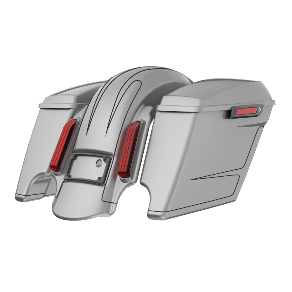 Color Matched stretched Bags, Lids Black Latch Hardware for '23.5Up Harley Touring CVO & '24Up Street Glide, Road Glide