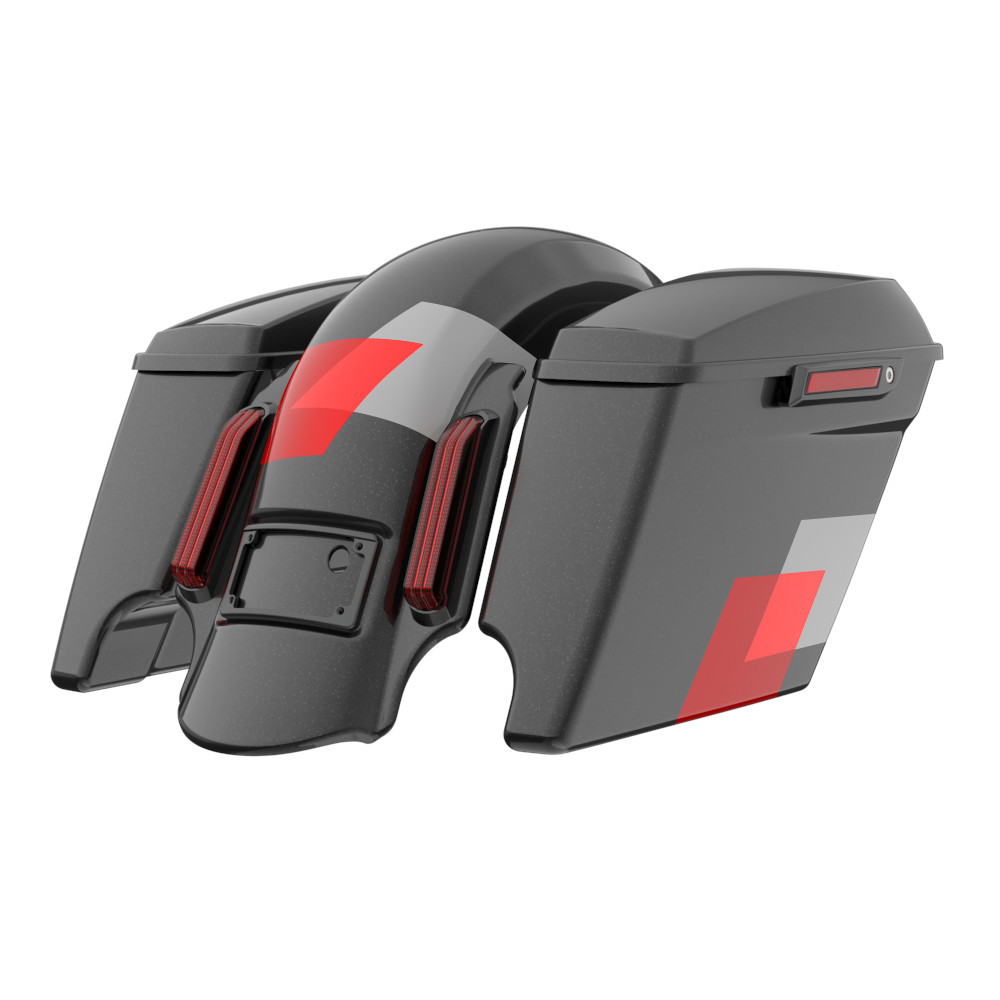Color Matched stretched Bags, Lids Black Latch Hardware for '23.5Up Harley Touring CVO & '24Up Street Glide, Road Glide