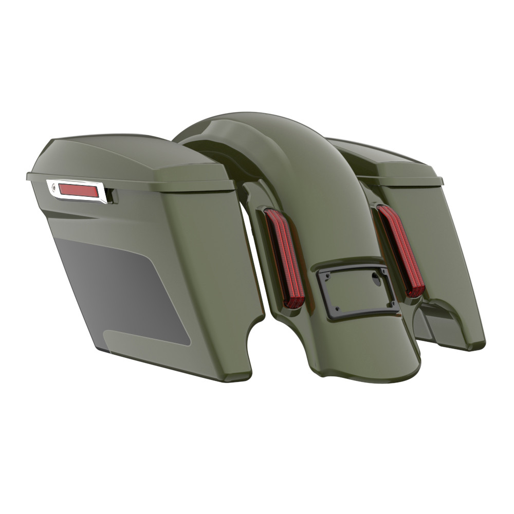Color Matched stretched Bags, Lids Black Latch Hardware for '23.5Up Harley Touring CVO & '24Up Street Glide, Road Glide