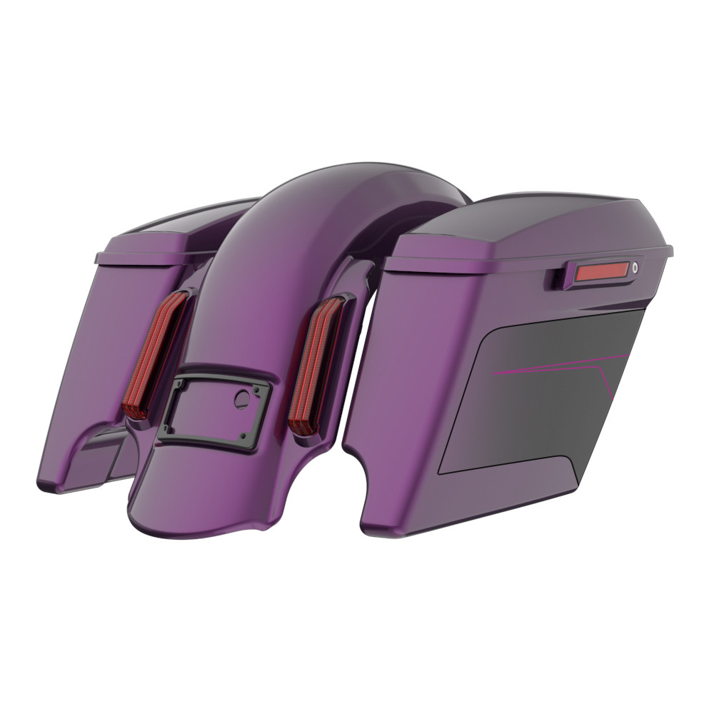 Color Matched stretched Bags, Lids Black Latch Hardware for '23.5Up Harley Touring CVO & '24Up Street Glide, Road Glide