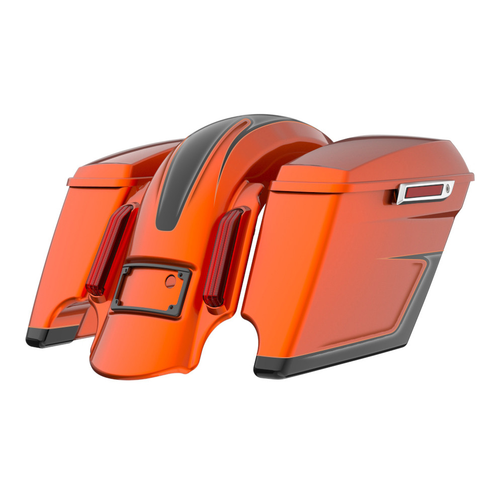 Color Matched stretched Bags, Lids Black Latch Hardware for '23.5Up Harley Touring CVO & '24Up Street Glide, Road Glide