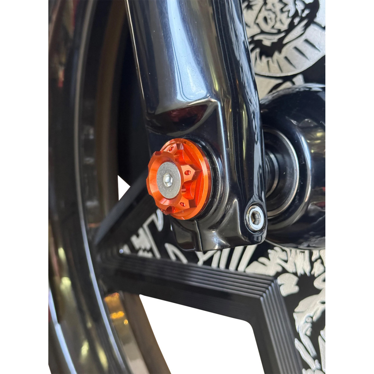Paul Yaffe Bagger Nation #PYO:YAXLE-07-HT-OR - Y-Axle with Turret Style Axle Cover Kit - Custom - Front - Orange - 1"