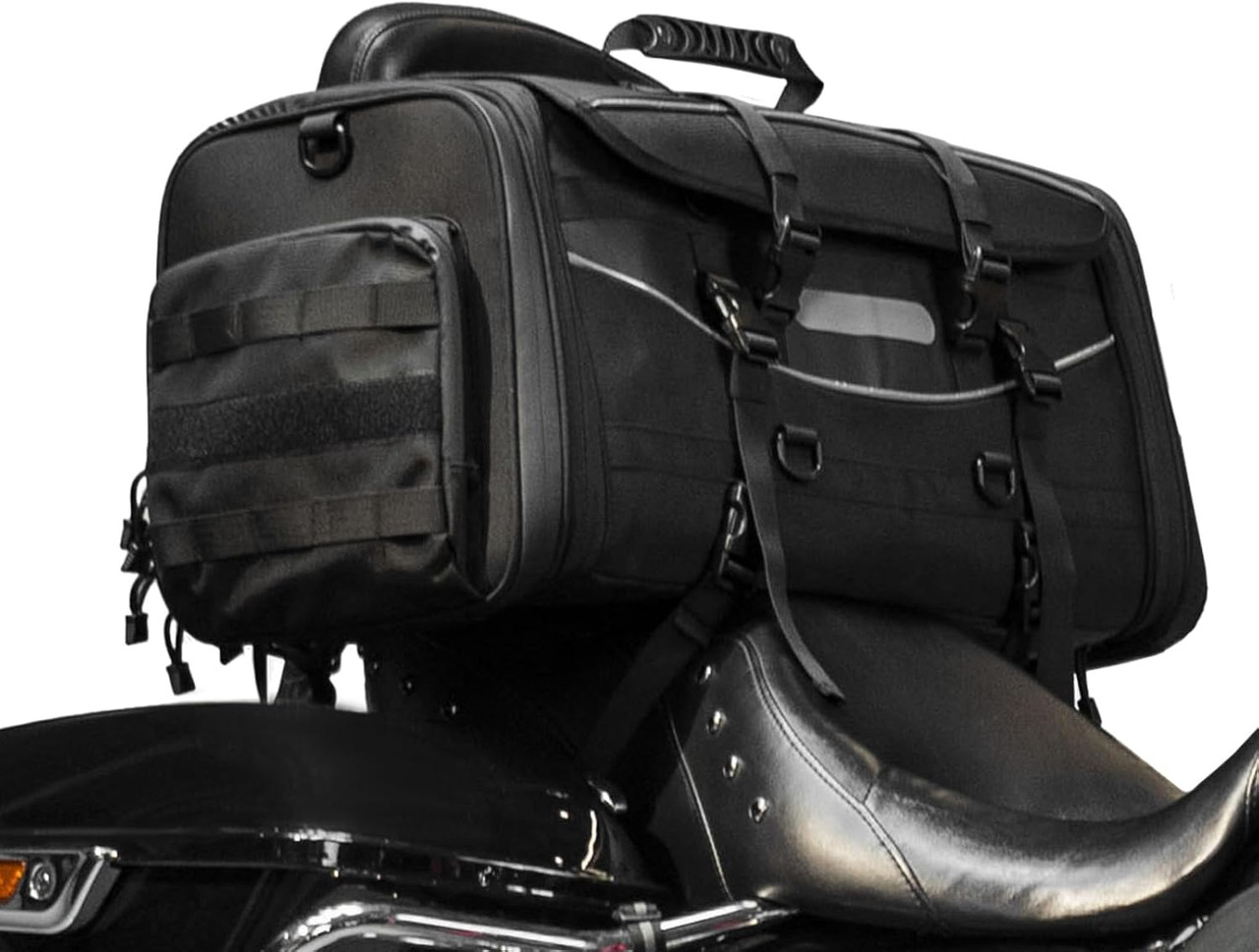 Advanblack Motorcycle Travel Luggage, Expandable Tail Bag 40-60L(10-15 Gallon), Waterproof All Weather/Trunk/Rack Bag with Sissy Bar Straps-Black