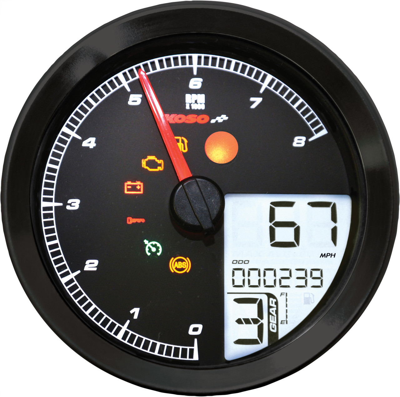 Koso #BA051211 - Speedo / Tach BLK Bezel LCD Color Change Display