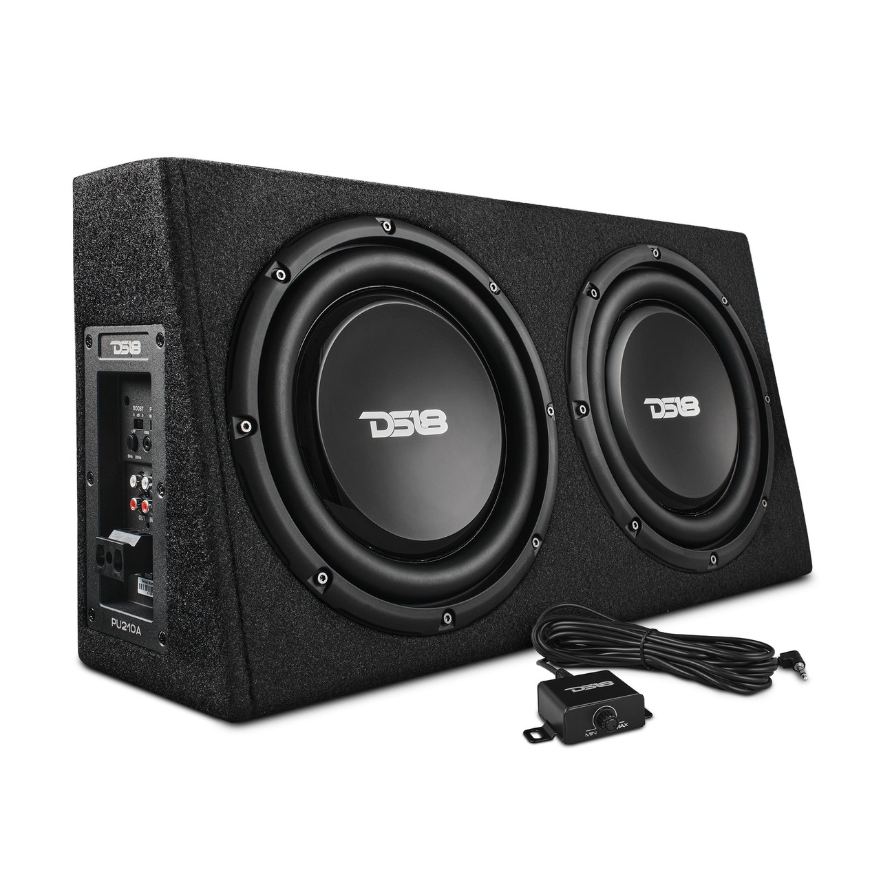 DS18 PU210A - 10" Active Subwoofer Shallow Enclosure with 10" Passive Subwoofer For Pickup Trucks