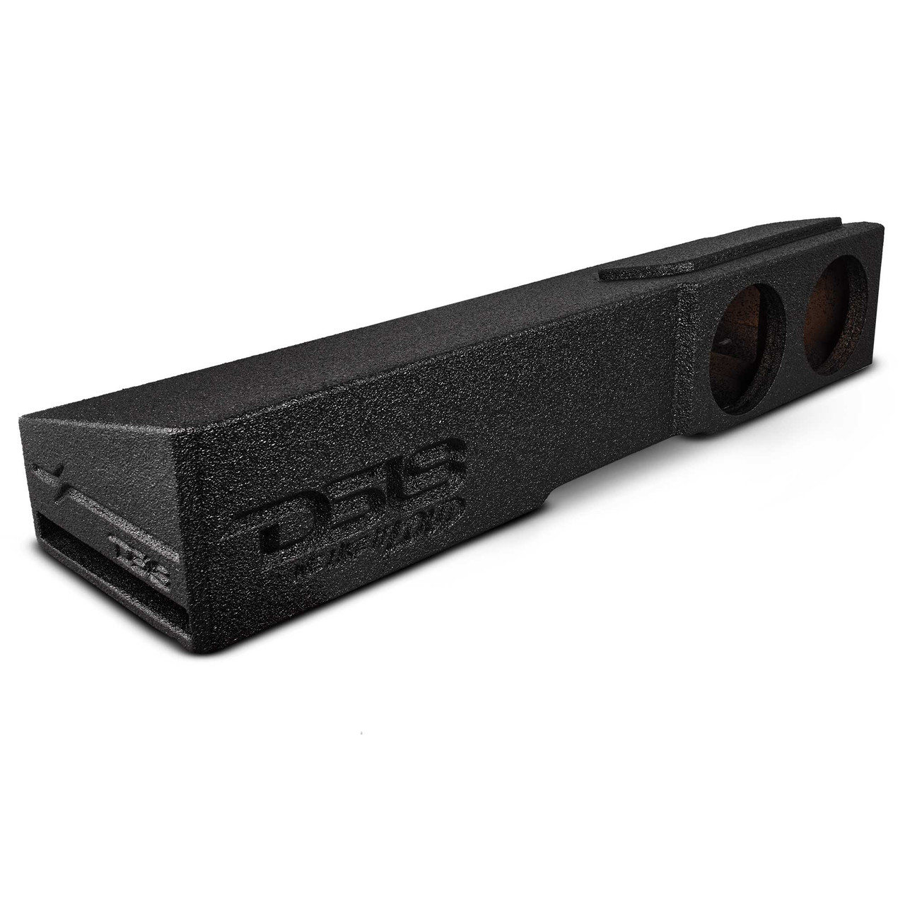 DS18 EBM-FFPUFCG-2X8 - Subwoofer Enclosure for 2007-2026 Chevy/GMC and 2009-2026 Ford F-150/Super Duty Crew Cabs, Dual 8" Under Rear Seat Front-Fire Ported Box, Black Bed Liner Finish