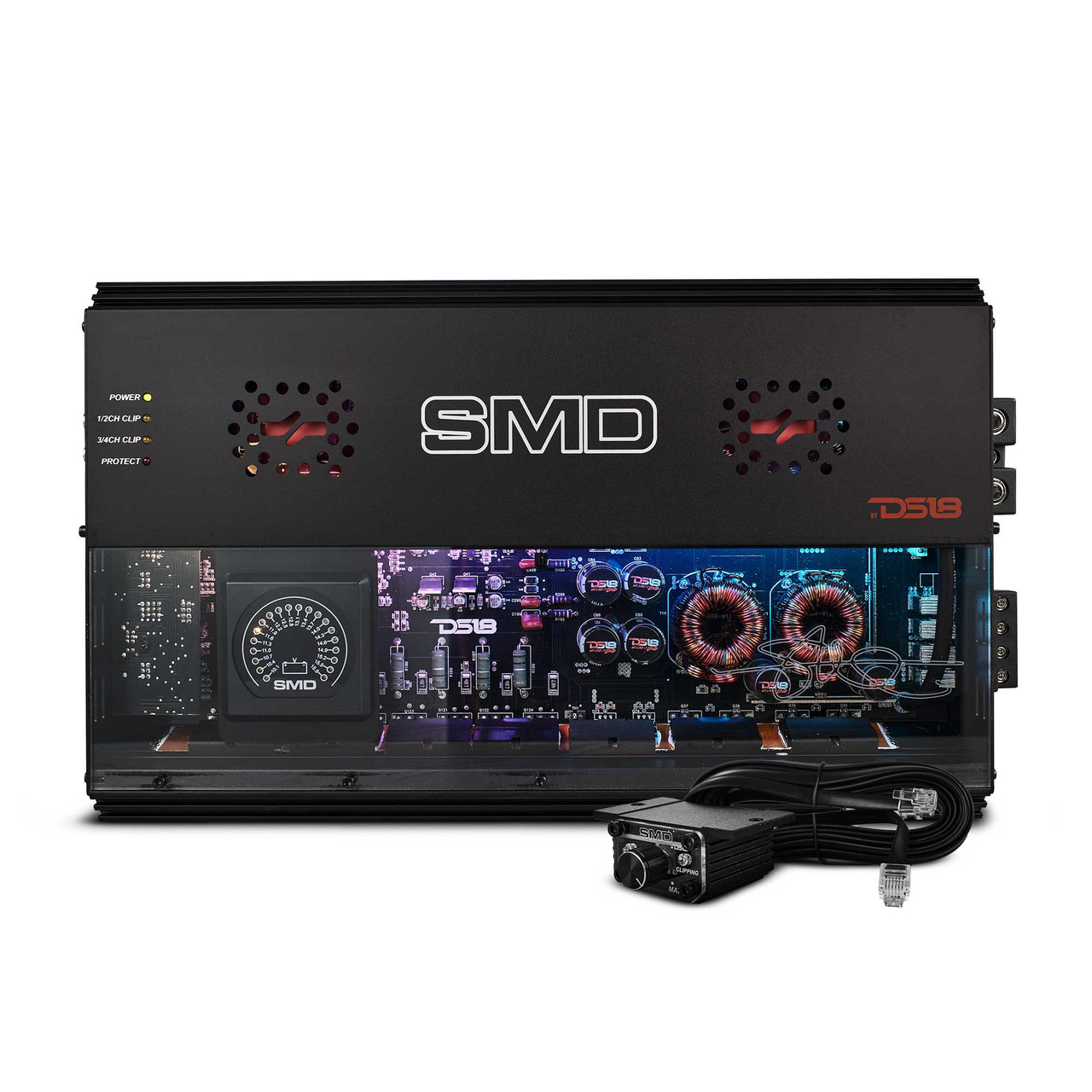DS18 SMD-500.4AB - SMD 4-Channel Class AB Amplifier  with VM-1 Voltmeter and Digital LED Lights 4 x 500W at 2-Ohm - Steve Meade Designs