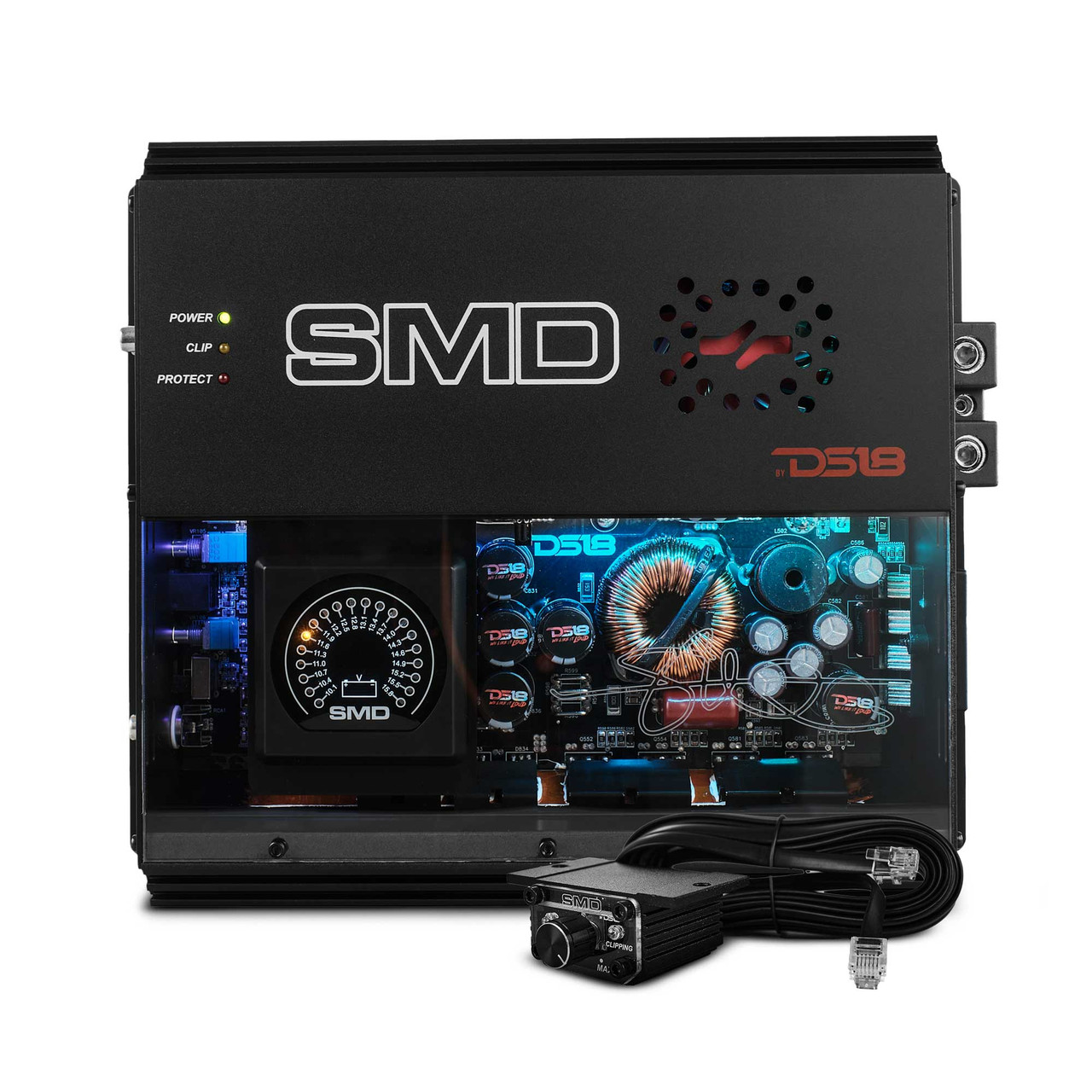 DS18 SMD-2000.1D - SMD Monoblock Amplifier with VM-1 Voltmeter and Digital LED Lights 2000W RMS at 1-ohm - Steve Meade Designs