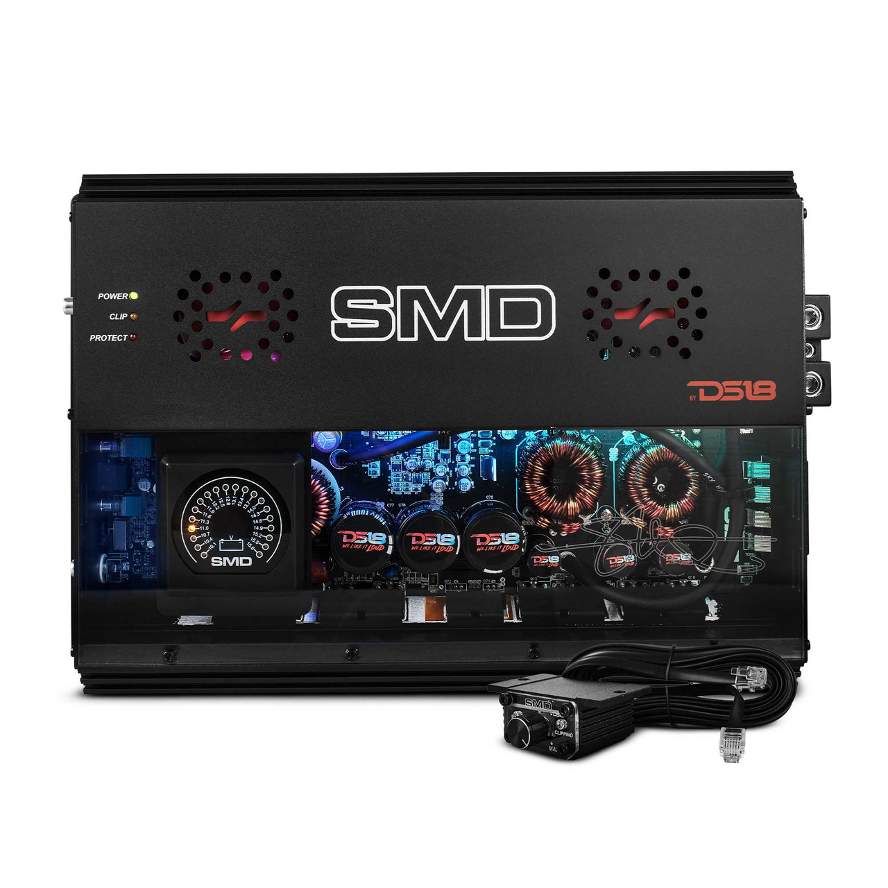 DS18 SMD-3000.1D - SMD Monoblock Amplifier with VM-1 Voltmeter and Digital LED Lights 3000W RMS at 1-ohm - Steve Meade Designs