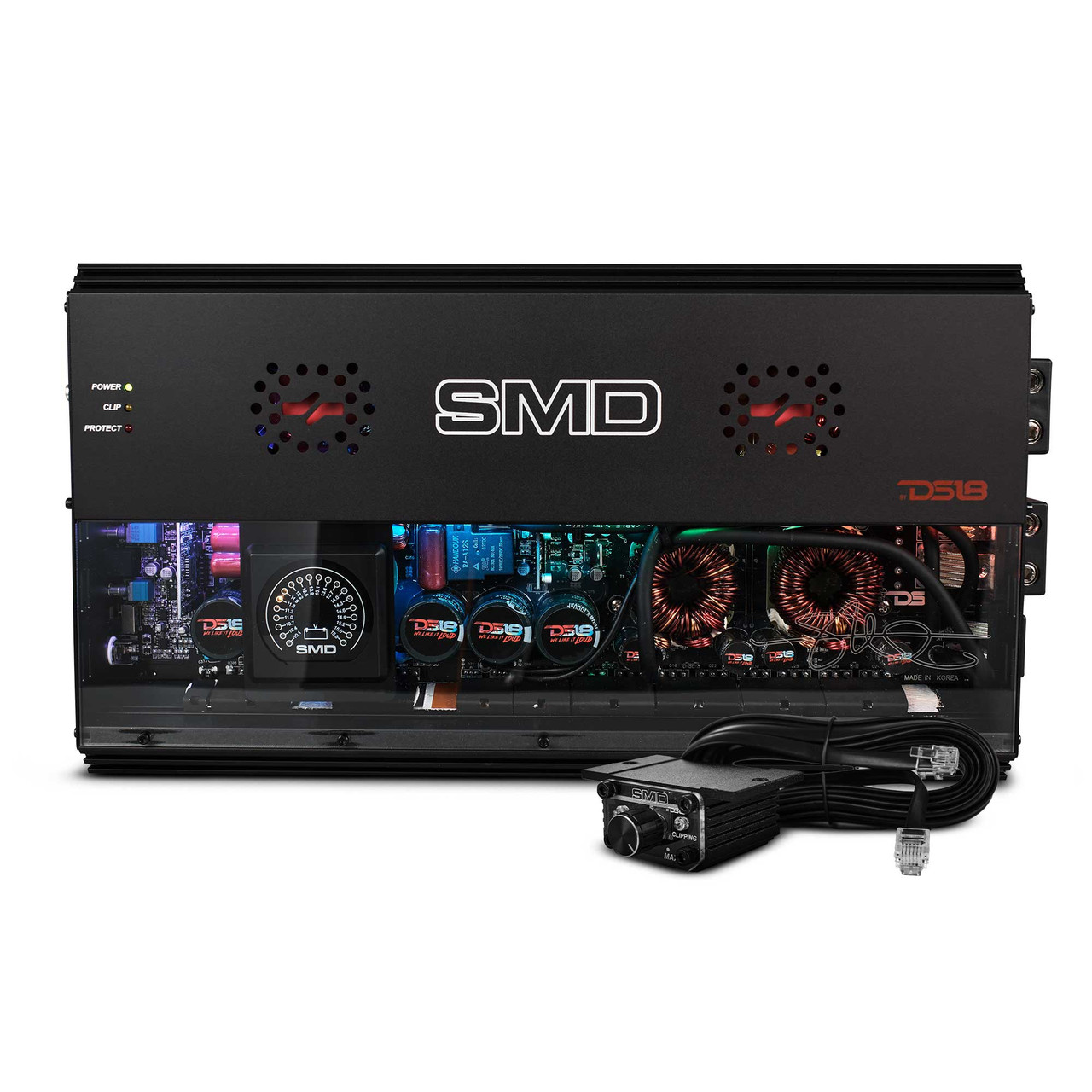 DS18 SMD-5000.1D - SMD Monoblock Amplifier with VM-1 Voltmeter and Digital LED Lights 5000W RMS at 1-ohm - Steve Meade Designs