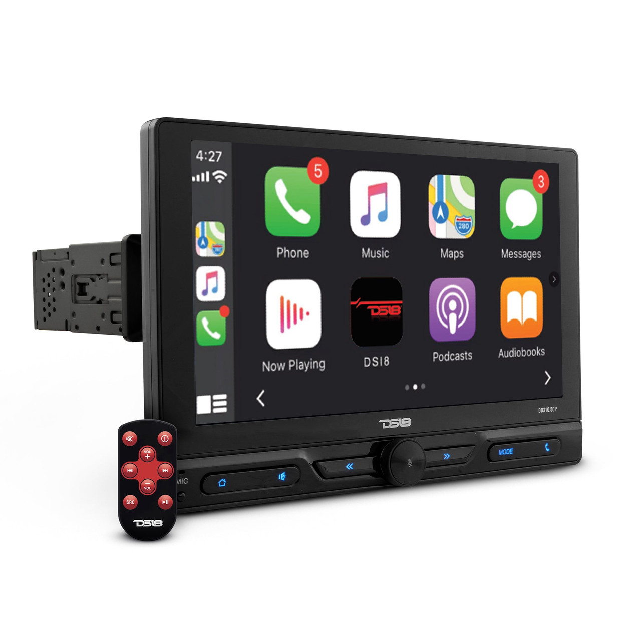 DS18 DDX10.5CP - 10.5" Floating Adjustable Modular Touchscreen Mechless Single-DIN Head Unit with Bluetooth, Apple Car Play, Android Mirror Link, USB, AUX, SD, AM, FM