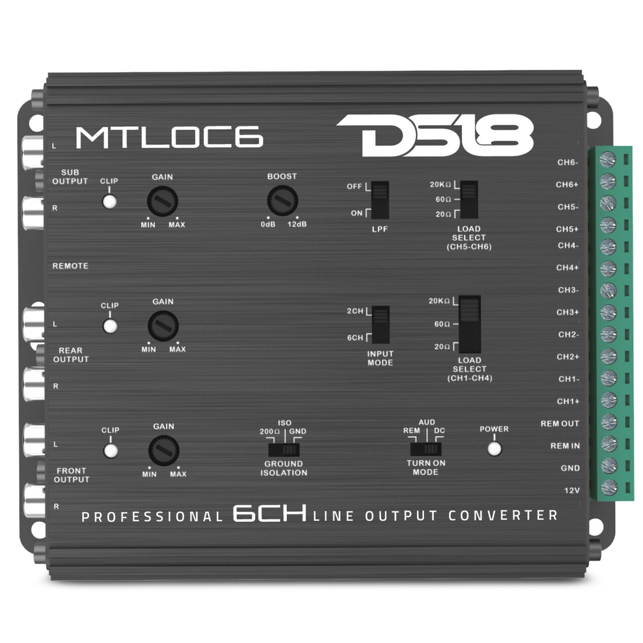 DS18 MTLOC6 - 6-Channel High-to-Low Level Line Output Converter with Remote Turn-On