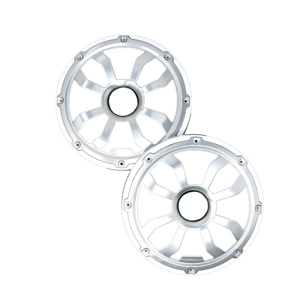 Diamond Audio HXM8FGW - 8" Elite Flush Mount Speaker Grills - Brushed Aluminum/White (Pair) - HXM8FGW