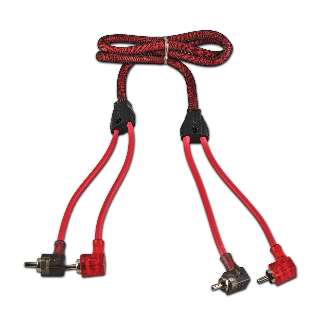 DS18 R3.L - 100% OFC Ultra Flex 2-Channel RCA with 90 Degree Ends, Dual Twist Wire, Red Braided Jacket - 3 ft