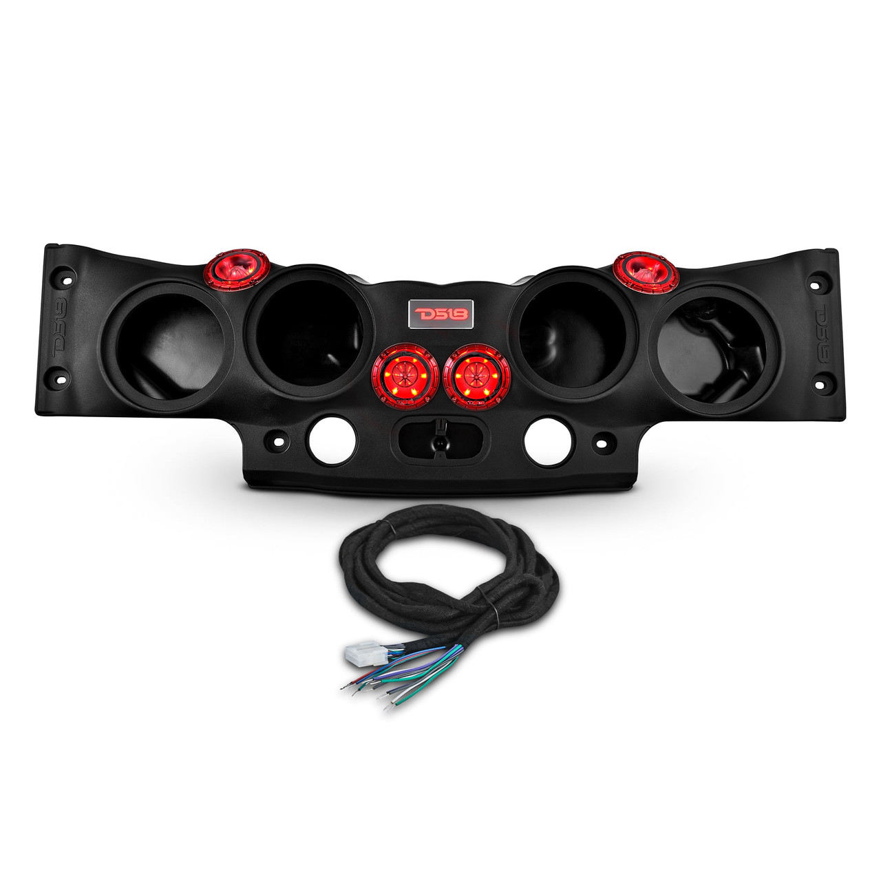 DS18 JK-SBAR/BK.HT - Jeep JK/JKU Overhead Sound Bar System Fits 4 X 8" Speakers (Not included) 4 X Tweeters PRO-TW4L and 2 X Drivers PRO-DRNSC1.5 and Harness Included- Black