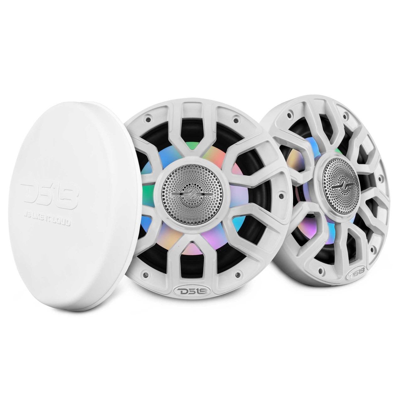 DS18 NXL-IQ6/WH - NXL 6.5" 2-Way Coaxial Marine Speaker with Bullet Tweeter and Digital Led Lights | 150W RMS 4-Ohm