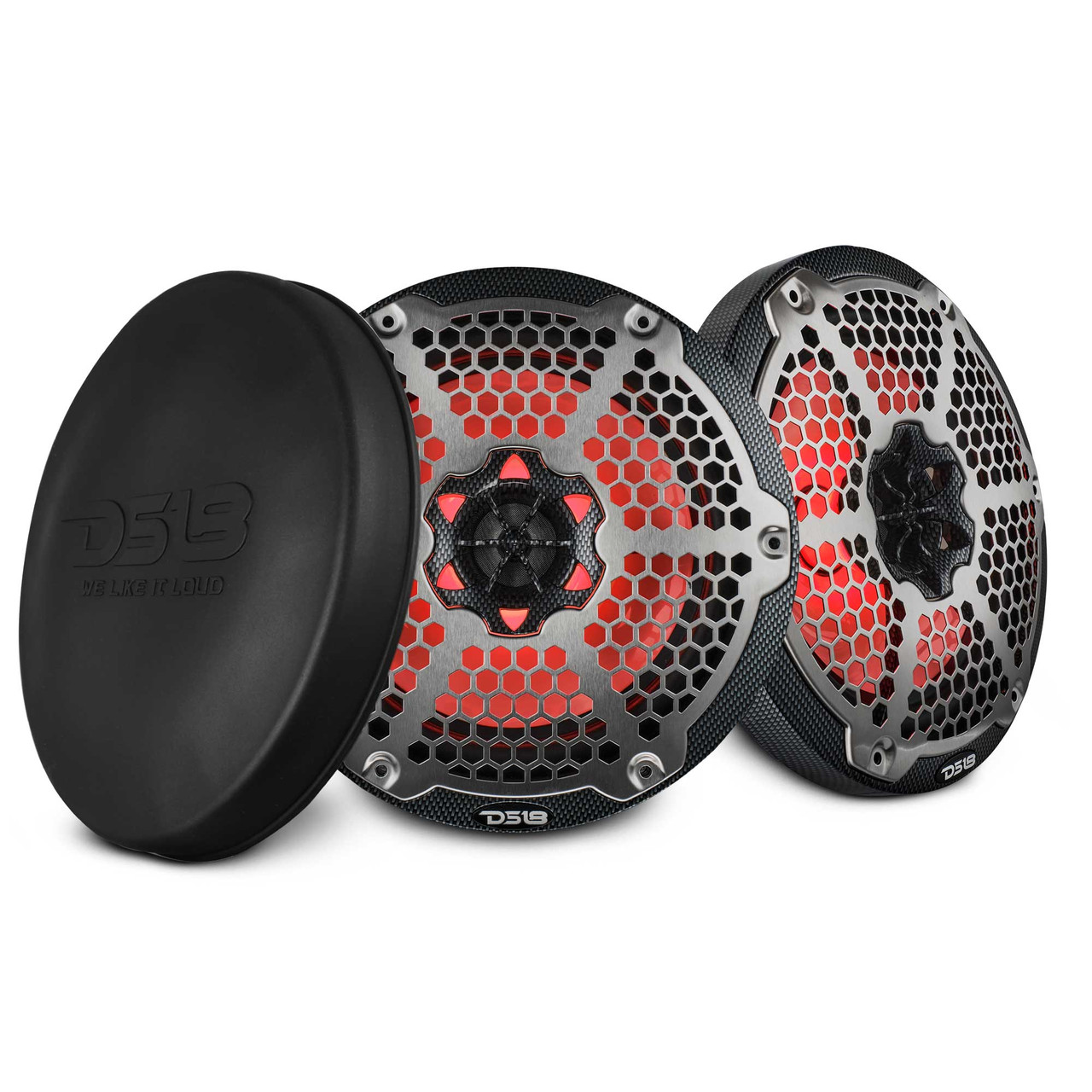 DS18 CF-8M - NXL 8" 2-Way Coaxial Marine Speaker With LED RGB Lights 125 Watts Rms 4-Ohm - Black Carbon Fiber